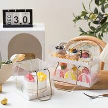 2pcs/4pcs Rectangular Transparent PET Cake Roll Packaging Boxes, Square Handle Swiss Roll Cake Boxes, Baking Pastry Takeaway Containers - Multicolor - View 12