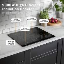 30 Inch Induction Cooktop - 4 Burner Built-In Electric Stove With Bridge-SYNC, Booster, Timer & Double Lock | 9000W 220-240V Hardwired, Black Glass Top - Black - View 5