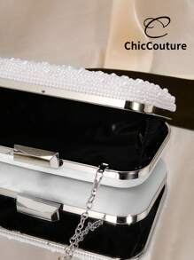 Women's Elegant Romantic Pearl Decor Mini Box Clutch Bag - Luxury Evening Purse, Vintage Formal Party Handbag Suitable For Weddings, Galas, Dances, Christmas Formal Events; Comes With Chain Strap
