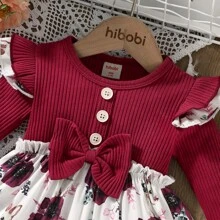 Conjunto de Vestido de Primavera para Bebé Niña con Estampado de Conejito y Diadema con Moño