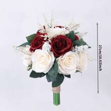Artificial Burgundy Rose Bouquet, Wedding Bouquet, Bridesmaid Bouquet, Bridal Church Home Decor Gift Summer Birthday Gifts Beach Back To School School Supplies Room Decor