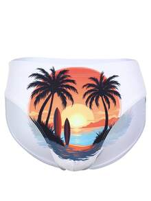 Men's Fashion Casual Sunset At Sea Triangle Swim Trunks - White - View 3