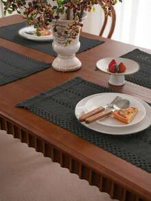 American Farmhouse Style Woven Green Placemats, Kitchen Dining Table Decor Mats, Family Gathering Table Decoration Rectangular Placemats - Black - View 3