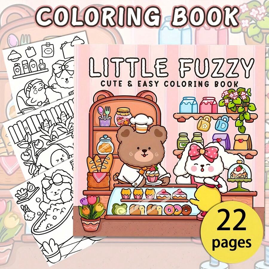Libro para colorear pequeño y adorable de fácil coloreo para adultos - Arte relajante para relajarse con páginas de papel grueso, ilustraciones adorables de osos y postres, regalo perfecto para el Día de la Madre, Día del Padre, cumpleaños y fiestas, tiempo libre creativo | Tema de oso lindo | Ilustraciones audaces, libro, regreso a la escuela, útiles escolares - Una pieza - Ver 1