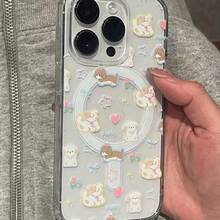 Love Puppy Cat Magnetic Phone Case For IPhone 17air/16/15/14/13/12 Pro Max 16 Plus,  Galaxy S24FE S23Plus S22 ULTRA, Fashion  Pattern Design Transparent Acrylic, Shockproof Classic Hybrid Transparent Phone Case. - 透明的 - 查看 2