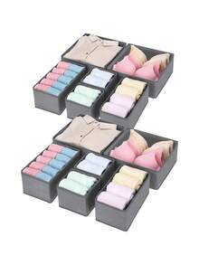 1/3/6/9/12 paquetes de cajas de almacenamiento de tela plegables, organizador de armario y gaveta, cestas y contenedores de tela para ropa interior, sostenes, calcetines, lencería y ropa - Gris - Ver 11