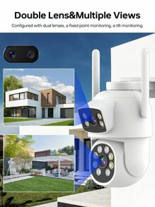 1pc 2MP+2MP Dual Len Wireless Outdoor Security Camera,Smart PTZ Home Surveillance Cameras With 2.4/5Ghz Wifi,Indoor CCTV IP Cameras,Auto Tracking,Alarm And Color Night Vision, Pan Tilt Rotation, Video Network Camera System Supports Two-Way Audio