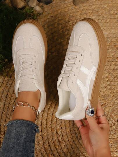 New Casual Sports Shoes, Fashion Versatile Trainers Shoes, Faux Suede Women Lace-Up Sneakers, Student Shoes
