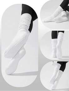 3 Pairs Women's Multicolor Crew Yoga Socks, Suitable For Pilates Yoga, Ballet, Track & Field Fitness, Home Workout, Ideal For Valentine's Day Gift, Soft Comfortable Grip Socks For All Seasons - Multicolor - View 3