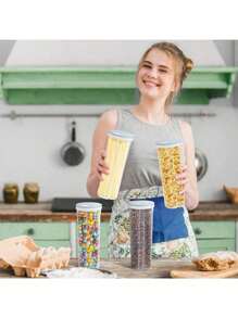 1pc Pasta & Grain Plastic Storage Box With Hanging Pasta Container, Airtight Canister For Kitchen Noodle Storage, Home Decor, Party & Christmas Storage