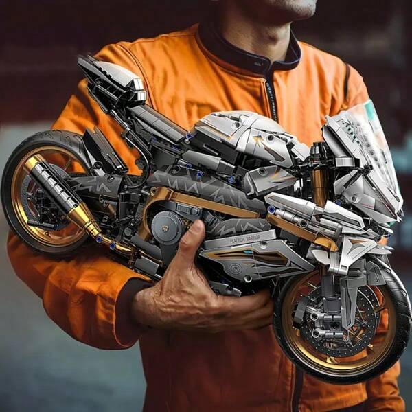 Motorbouwstenen schaal 1:5, MOC Platinum Motorbouwstenen, Modelbouwspeelgoed, Decoratie, Accessoires voor motorliefhebbers, Geschikt als cadeau voor verjaardagen, Kerstmis, Halloween, Thanksgiving, Nieuwjaar en feestjes