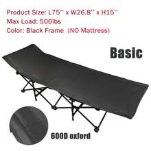 Folding Camping Cot For Adults, Heavy Duty Outdoor Bed With Carry Bag, 600D Double Layer Oxford Travel Camp Cots For Travel, Guest, Support 500lbs