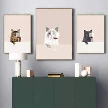 1pc Quà tặng Động vật Mèo đen trắng vui nhộn Rượu vang đỏ Áp phích và bản in Tranh vải Người yêu mèo Nghệ thuật treo tường cho phòng khách Nhà bếp Trang trí nhà Khung tùy chọn - Nhiều màu - Xem 1