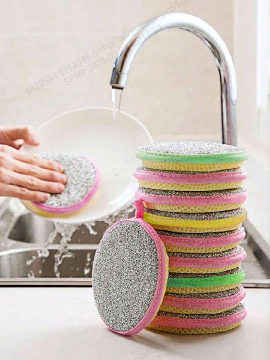 10pcs Multicolor Ultra-Fine Fiber Kitchen Sponges, Reusable Double-Sided Stainless Steel Scrubbing Pads, Soft Cleaning Brushes For Pots And Pans, Random Styles And Colors
