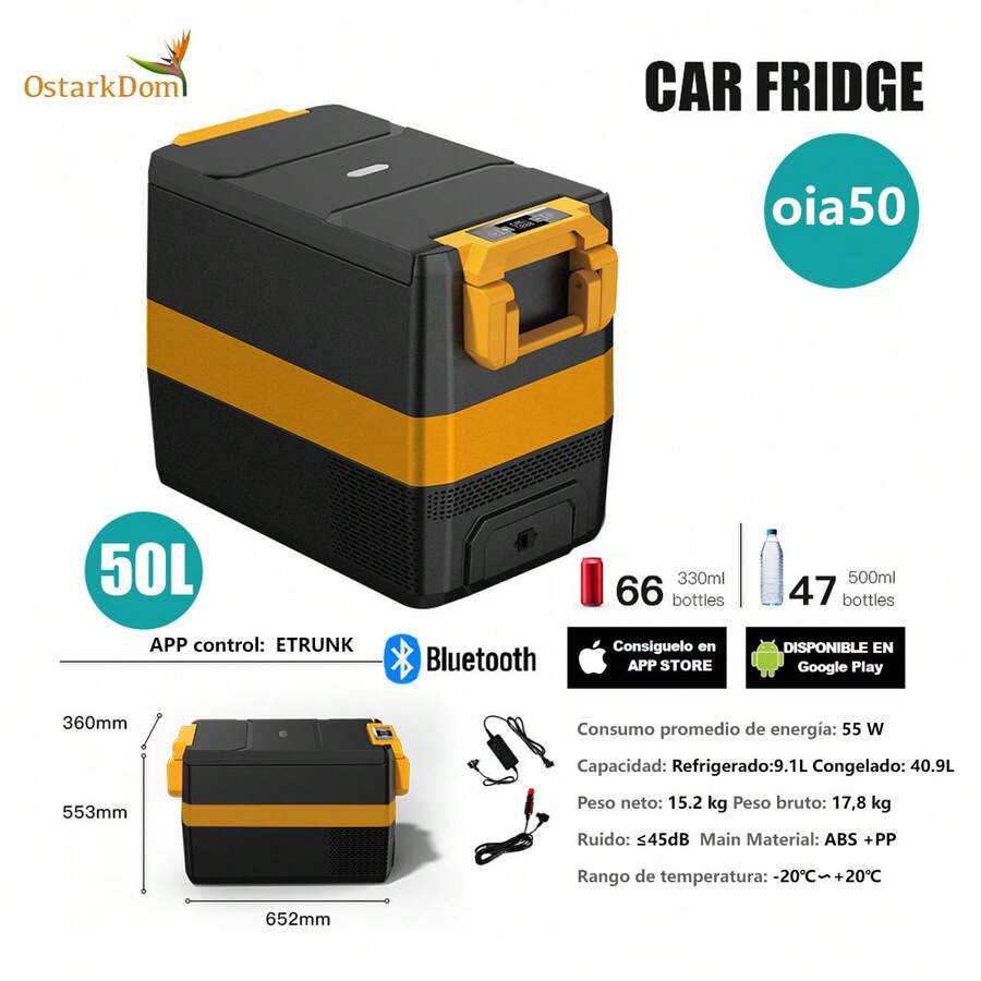 OstarkDom 40L, 50L Electric Portable Refrigerator. Refrigerated Refrigerator For Car, Caravan, Indoor And Outdoor Use. Temperature Range -20°C To +20°C, App Control.