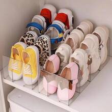 3pcs 4-Grid Transparent Shoe Rack, Acrylic Shoe Storage Rack, Suitable For Various Room Types