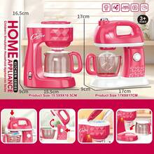 厨房电器玩具套装，包含咖啡机、搅拌机、搅拌器和烤面包机，具有逼真的灯光和声音，适合 4-8 岁儿童，洋红色 - 彩色 - 查看 21