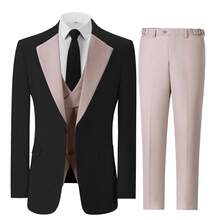 Tuxedo For Men 3 Piece Men's Suits Slim Fit Mens Suit Double Breasted Tux Blazer Vest Pants Wedding Suits Man - Màu be - Xem 2