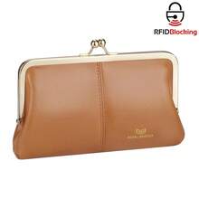 Royal Bagger RFID Genuine Leather Wallet For Women, Kiss Lock Clutch With Multi-Card Slots, Vintage Card Holder Purse - 棕色 - 查看 1