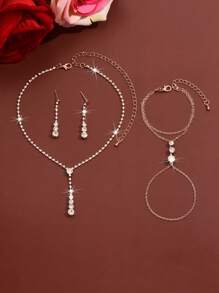 Fashionable And Elegant Zirconia Earrings, Bracelet & Necklace Jewelry Set