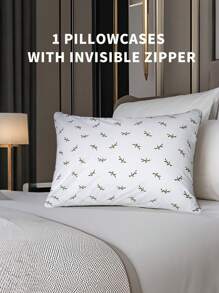 duoxia 1pc White Plain Floral Pattern Zippered Pillowcase, Hidden Zipper, Washable Cushion Cover For Home & Hotel Use