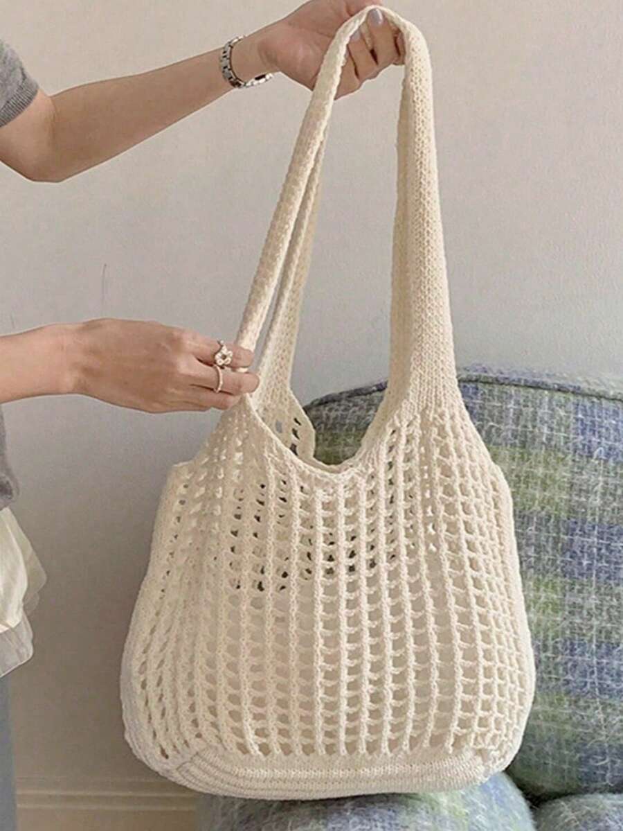 Yogodlns Leichte, legere, gehäkelte Einkaufstasche mit Lochmuster für Frauen, große Kapazität Shopper Tasche für Reisen, Outdoor und Schule. Multifunktionale Küchenaufbewahrung Netz Tasche für Strandurlaub oder einfaches Tragen, Muttertags Geschenk für Mama, Urlaubsaccessoires, perfekt passend zu Strandaccessoires für Frauen, angesagteste Strandtaschen für Frauen, Strandnotwendigkeiten, Strandutensilien, Sommernotwendigkeiten, neueste Urlaubstasche