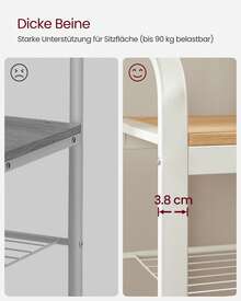 Garderobenständer, Garderobe, mit Schuhbank, 4-in-1 Design, 9 abnehmbare Haken, Kleiderstange, Eingangsbereich, Flur, 33,7 x 72 x 183 cm, modern,Eichenfarben-Weiß - Eichenfarben-Weiß - Übersicht 9