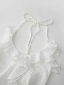 Women Halter Top, Tie-Up Sleeveless Tops Backless Ruffled Solid Summer Vest For Club Party - White - View 4