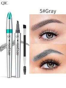 QIC Waterproof Microblading Eyebrow Pen - 4 Split Head, Natural Look Brow Makeup In 4 Colors For All Skin Types - White Tube Multicolor - View 9