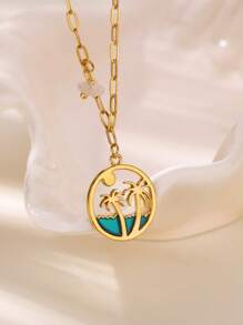 1 PC Hollow Mountain Sea Wave Pendant Necklaces For Women Gold Color Chain Collar Necklaces 2025 New Wedding Couple Jewelry Gifts(The Stone Pendant On The Chain Is Random In Size And Color)
