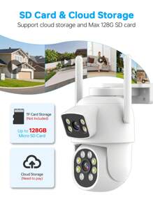 1pc 2MP+2MP Dual Len Wireless Outdoor Security Camera,Smart PTZ Home Surveillance Cameras With 2.4/5Ghz Wifi,Indoor CCTV IP Cameras,Auto Tracking,Alarm And Color Night Vision, Pan Tilt Rotation, Video Network Camera System Supports Two-Way Audio