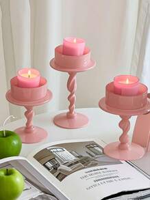 1/2pcs Pink Spiral Art Candle Holders - Handcrafted Bohemian Style Romantic Wedding Home Decor, Elegant Curvy Design With Sturdy Base, Creating Cozy Ambiance For Anniversary/Dinner Table Centerpiece