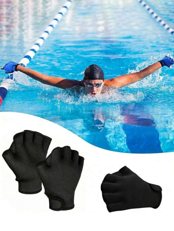 2 piezas Guantes con aletas para nadar, paletas de goma para manos para nadar imitando patas de pato, equipo de entrenamiento de natación, artículos esenciales de playa, silla de playa, piscina inflable