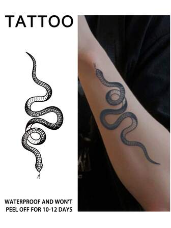1Pc Snake Temporary Tattoos Semi Permanent Tattoo Waterproof Sweatproof Last For 1-2 Weeks Realistic Herbal Juice Anti-Friction Non-Reflective Faux Black Fake Tattoos For Woman And Men Tattoo Stickers For Arm, Chest, Leg, Abdomen, Waist, Finger, Neck, Spine, Modernist Body Art