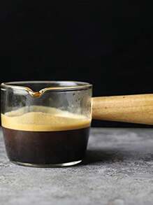 1pc Multi-Function Milk Mug With Wooden Handle, Sauce Dish, Mini Salad Cup, Coffee Creamer, Heat Resistant Glass Pitcher, Afternoon Tea Jam Cup & Plate Back To School