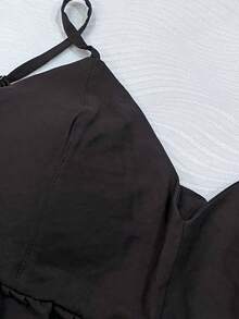 Sevencic Simple Casual Party Ruffle Hem Button Tank Top Daily Spring Summer - 黑色 - 查看 3