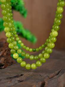 Summer Handmade Beaded Necklace, Natural Olive Stone Choker, 6mm/8mm/10mm/12mm Beads, Suitable For Daily Wear