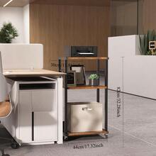 Mobile Printer Stand, 3 Tier Under Desk Home Printer Cart On Wheels, Industrial Height Adjustable Wood Rolling Printer Table For Fax Machine, - Rustic Brown and Black - View 3