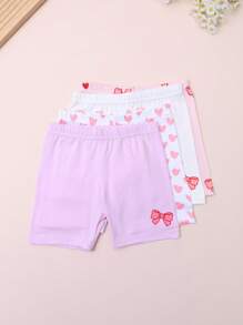 4 piezas/paquete Pantalones cortos de seguridad para niñas con estampado de moños, para todas las estaciones, de ajuste delgado