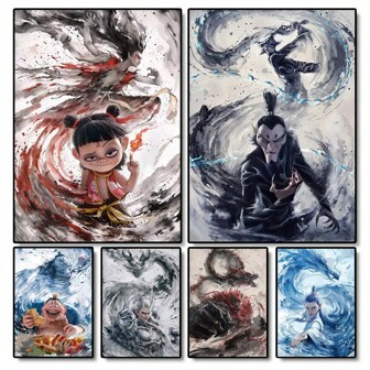 1 pieza / 3 piezas Artes de pared Pósteres con opción de marco ¡Anime Pop Película Nezha 2 Nezha! Impresión de póster de caricatura Pegatina de pintura de pared Decoración para dormitorio, sala de estar u oficina