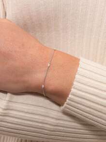 Pulsera minimalista de cadena de plata de ley 925 con circonia cúbica, de estilo casual y elegante, para uso diario de mujeres