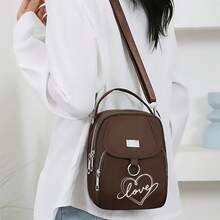 1pc Women's Nylon Shoulder Bag With Heart And Love Letter Pattern- Casual Mini Crossbody With Adjustable Strap, Multi-Layer, External Headphone Hole, Solid Color, Secure Zip Closure, Small Crossbody Bag , Valentine's Day - Multicolor - View 9