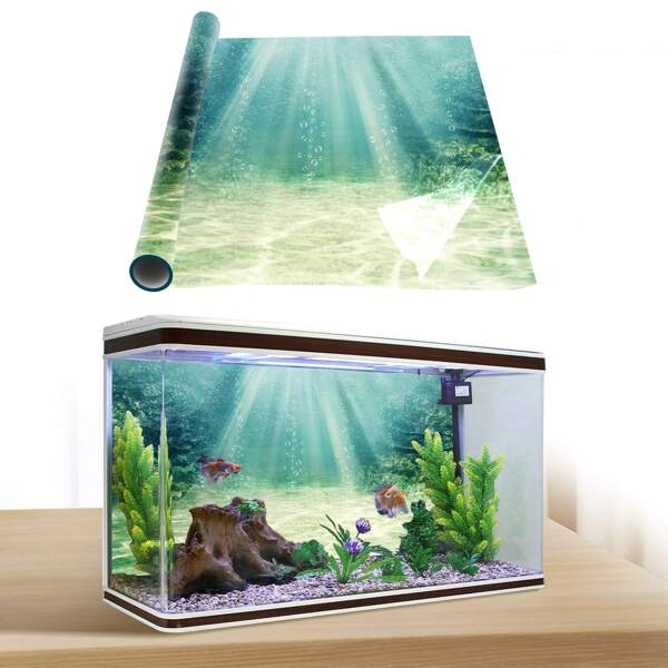 Sonniger Strand Aquarium Hintergrund Gemälde, Fischbecken Aufkleber, Unterwasser Sandstrand Szene mit Sonnenlicht, Reptilienhabitat Hintergrund, Aquarium Landschaftsmalerei, Aquarium Dekoration & Zubehör