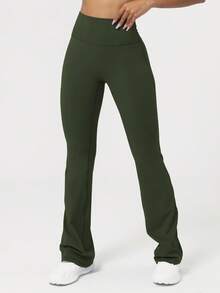 Sodalemon Women'S Stretchy Dancing & Yoga & Fitness Flare Pants Tights - Army Green - View 8