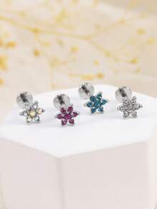1件优雅16G不锈钢唇环,立方氧化锆四叶草设计 - 多功能耳环,适用于耳骨、耳廓、耳屏、耳洞等穿孔,睡觉时也可佩戴 - 彩色 - 查看 12