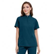 Damen Scrubs Set - Oberteil mit kleinem Stehkragen und Reißverschluss & Jogginghose, keine unbeabsichtigte Entblößung, wolkig-weiches Material, atmungsaktive Arbeitsuniform