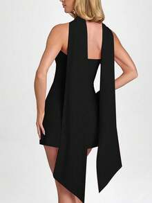 Đầm mùa hè dự tiệc, hở lưng, không dây, xếp ly, dáng ôm sát. - màu đen - Xem 3