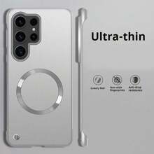 Funda de teléfono compatible con Samsung Galaxy S25 Ultra, S25 Plus, S25, S24 Ultra, de alta gama, ultrafina, con marco medio, parte posterior mate microporosa, antihuellas, con patrón de lentejuelas CD, funda magnética para teléfono móvil compatible con iPhone 17 Pro Max, 17 Air, 16, 15, 14, 13, 12, 11 Pro Max Plus - Plata clara - Ver 2