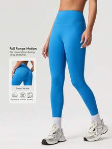 Sodalemon Women Solid Color Simple Design Yoga Pants Tight Fitness Outdoor Training Sport Leggings Spring - Blue - View 3