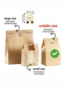 50pcs Toast Bag Bread Kraft Paper Bag (With Stickers), Small/Medium/Large Paper Bread Bag With Window, Baked Food Packaging Supplies, Label Seal Stickers For Baked Food Packaging Storage, Household Supplies